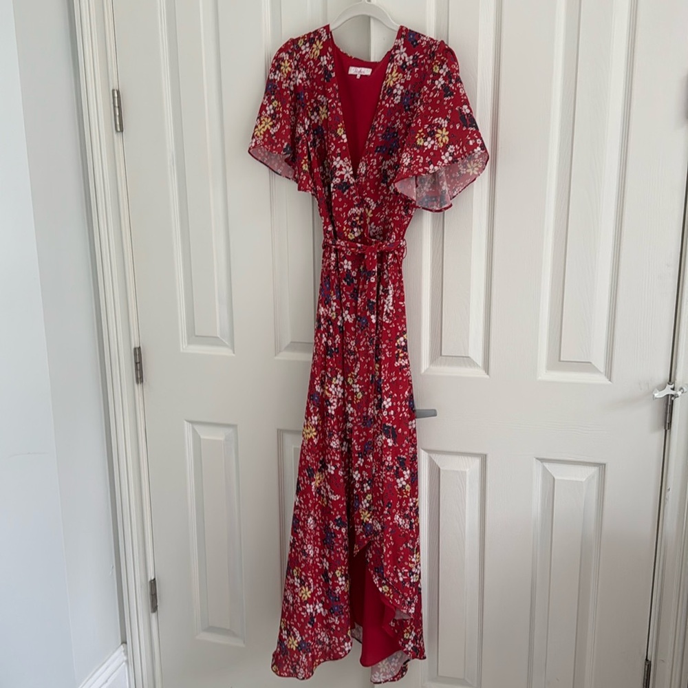 Parker Flutter Sleeve Wrap Floral Midi Dress